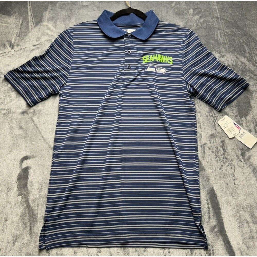 Seattle Seahawks Team Apparel Polo‎ Shirt Men's Small Navy Gray Striped NFL NWT